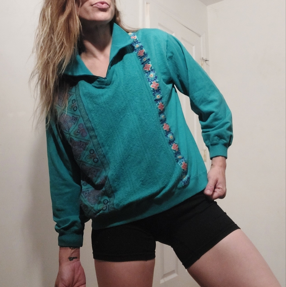 Vintage 90's Blass embroidered cowl ~ zip sweater ~ sweatshirt